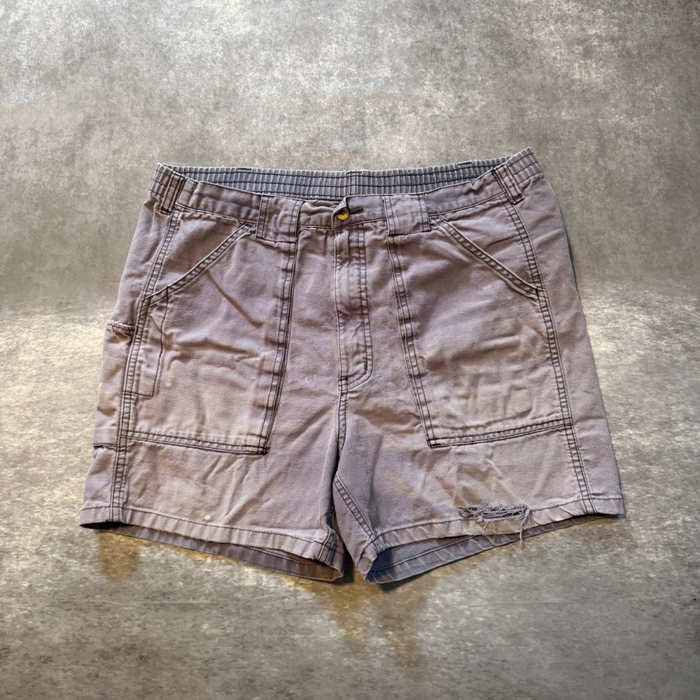 Hook Tackle Beer Can Island Fishing Shorts Men 36 Gray Canvas Utility Distressed